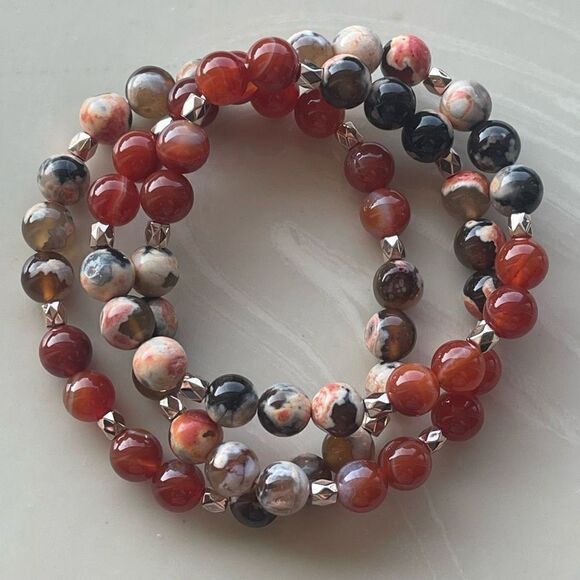 Orca agate carnelian ONE NEW stretch bracelet crystal stone orange rose gold - Picture 2 of 12